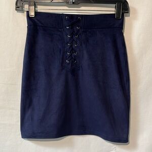 Forever 21 Navy Suede Skirt With Faux Lace Up Detailing